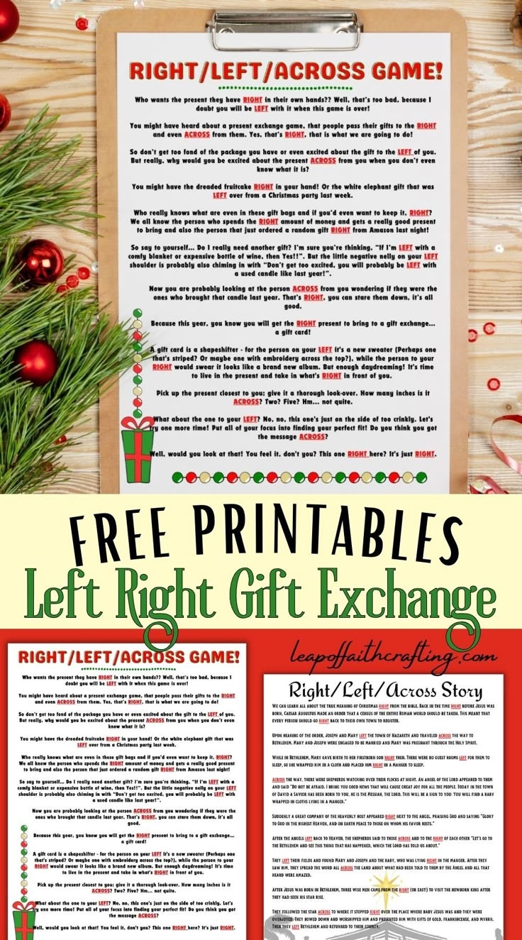 FREE Left Right Across Christmas Game Printable 2 Options 