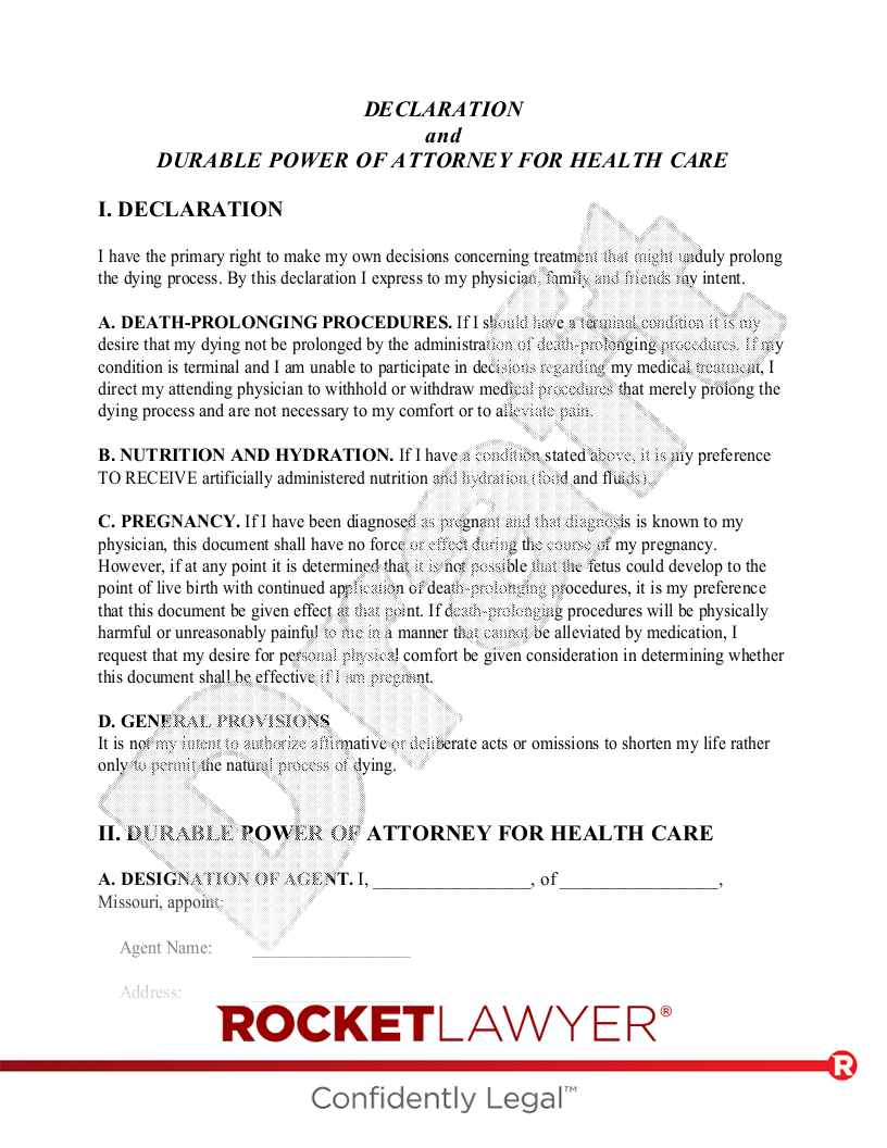 Free Missouri Living Will Make Download Rocket Lawyer