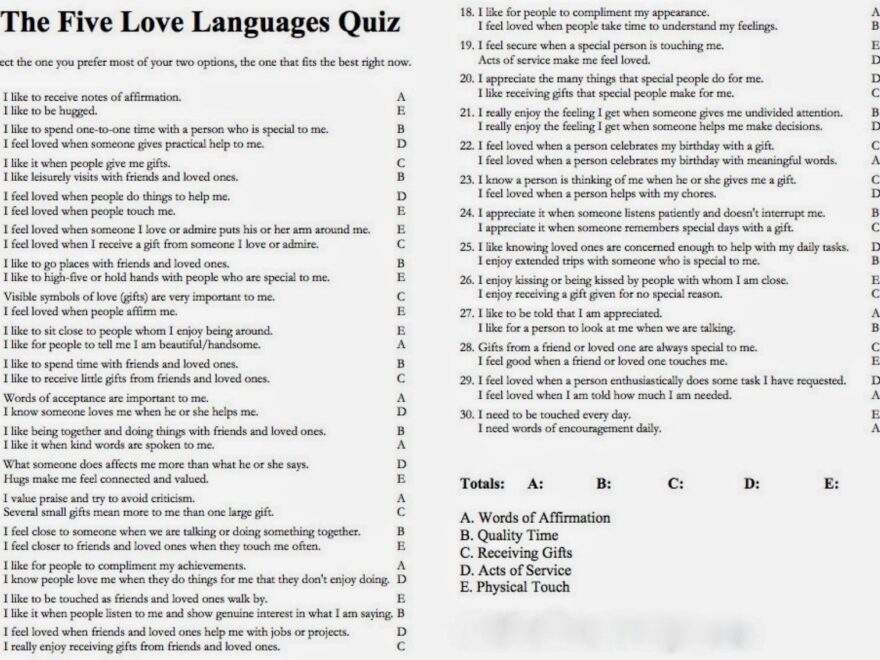 Free Printable 5 Love Languages Quiz Printable Party Favors