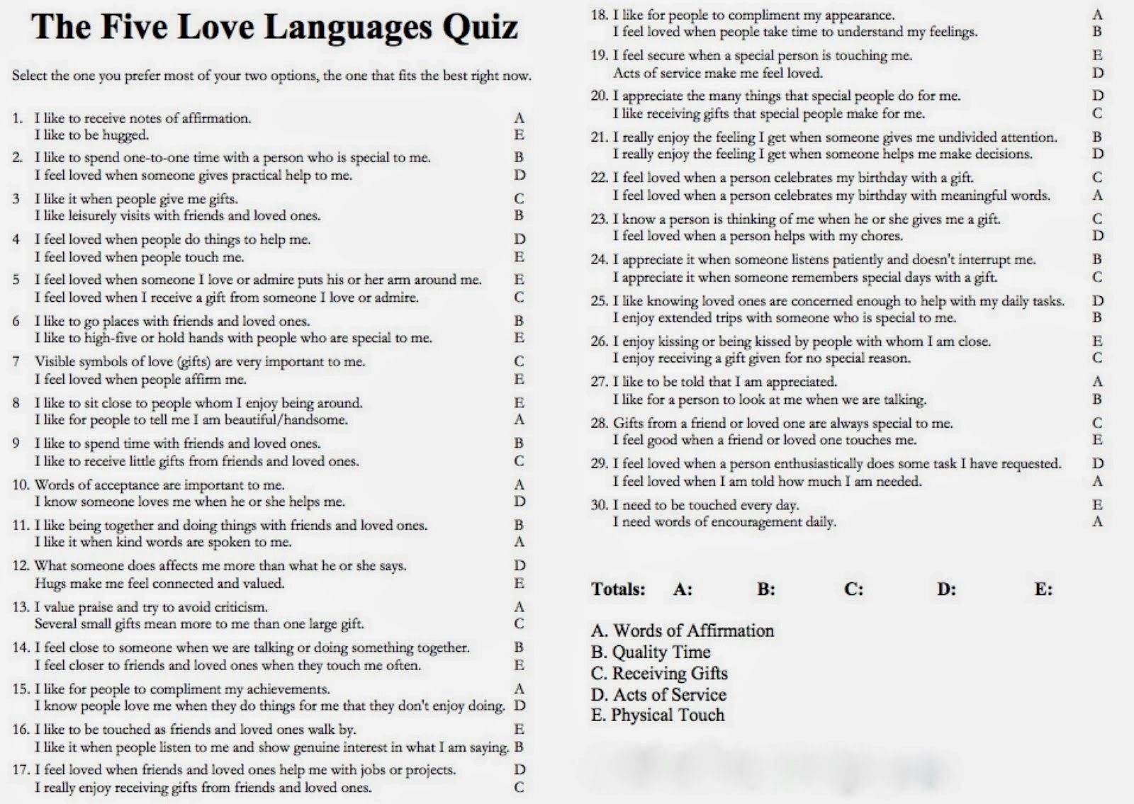 Free Printable 5 Love Languages Quiz Printable Party Favors