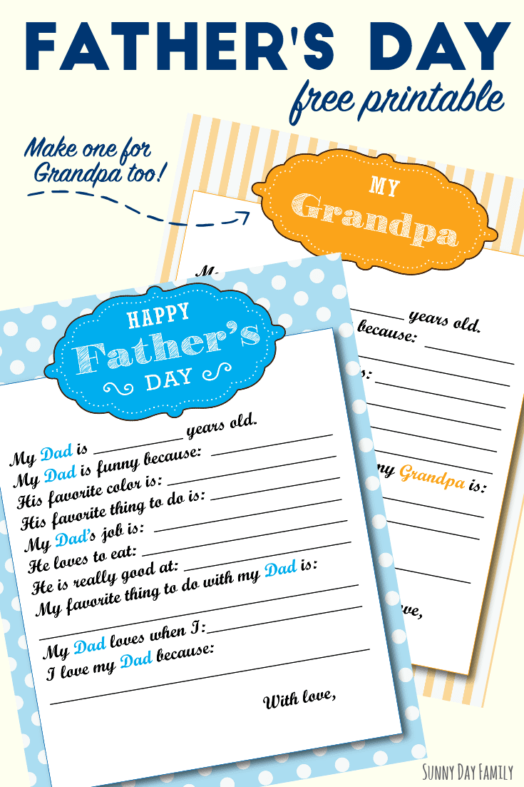 Free Printable Fathers Day Gift For Dad Grandpa Sunny Day Family