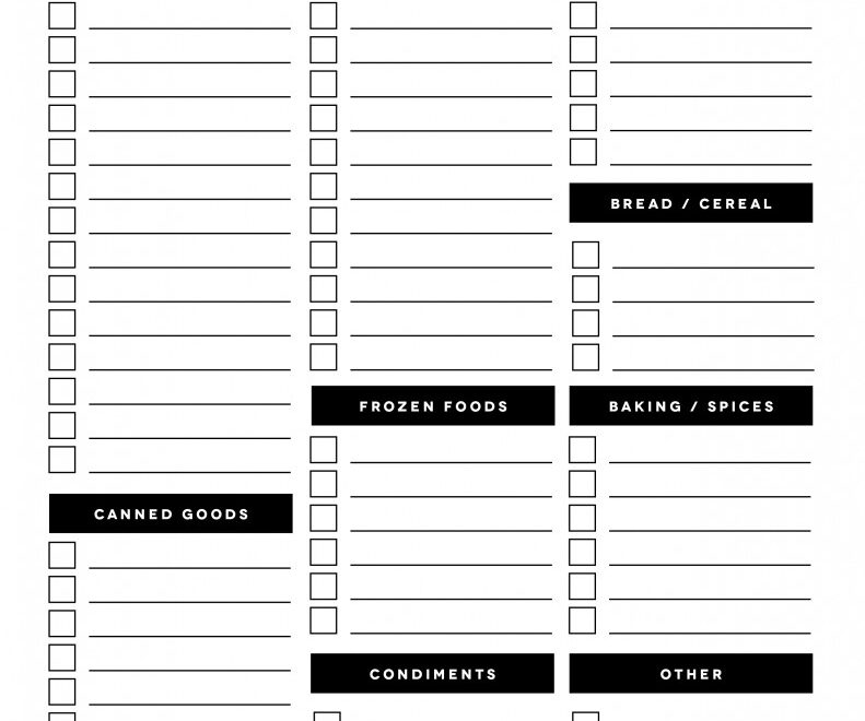 Free Printable Grocery List