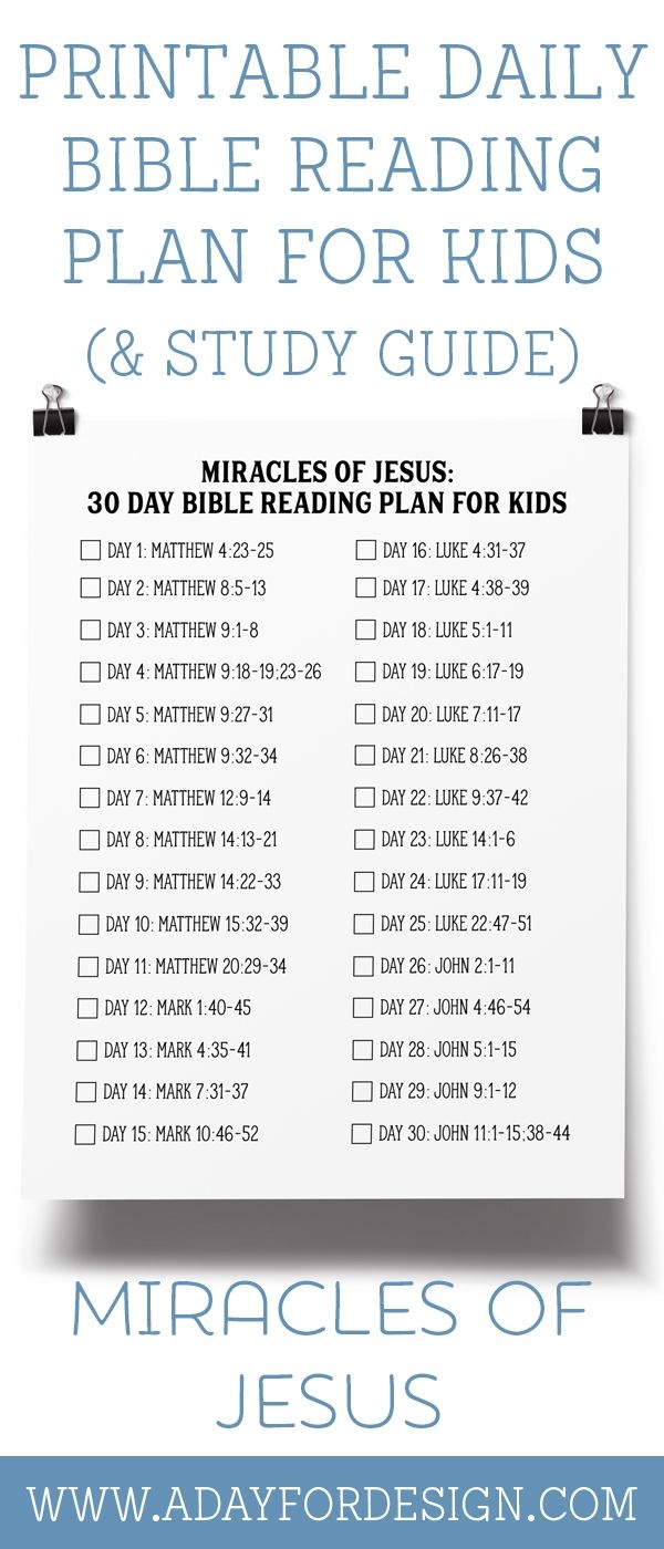 FREE Printable Miracles Of Jesus Daily Bible Reading Plan For Kids Use This Free Printable Daily Bib Daily Bible Reading Plan Bible Study For Kids Read Bible