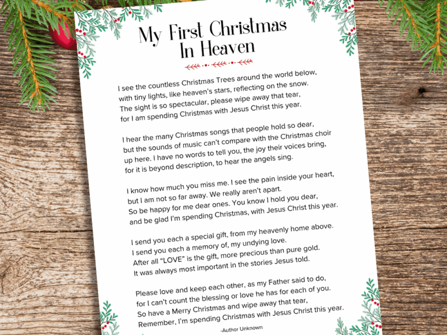 Free Printable My First Christmas In Heaven Poem Author Unknown The Benson Street