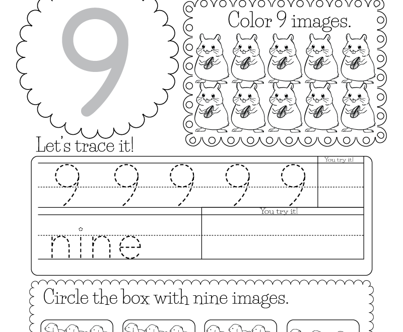 Free Printable Number Nine Worksheet