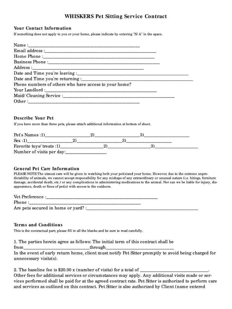 Free Printable Pet Sitting Forms Fill Out Sign Online DocHub