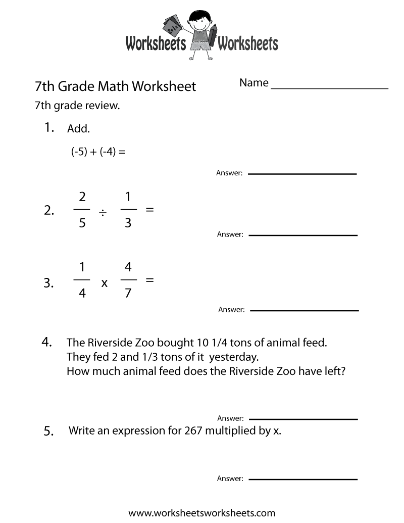 Free Printable 7Th Grade Math Worksheets