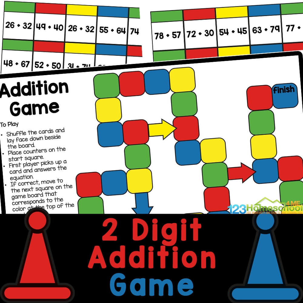 FREE Printable Two Digit Addition Math Games For 1st 2nd 3rd Grade