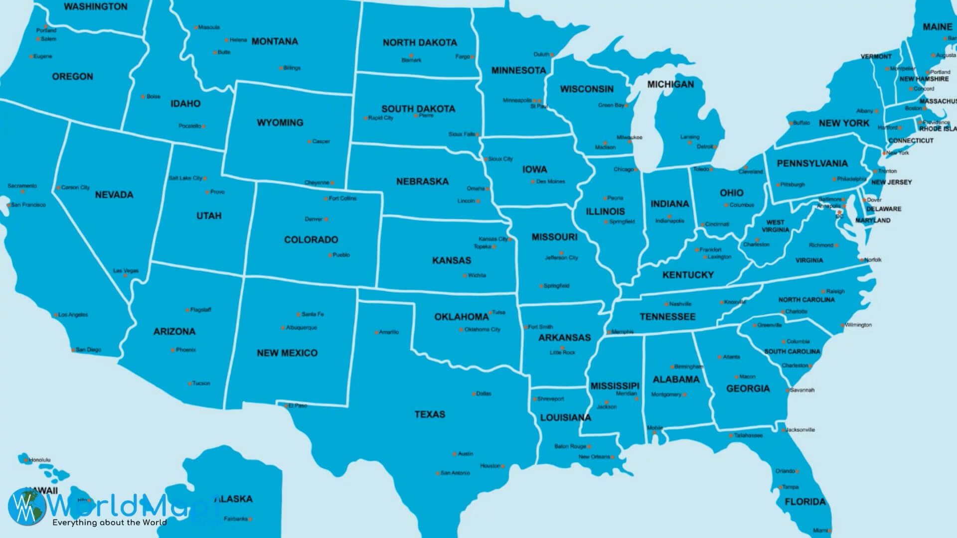 Printable Map Of The United States With Capitals