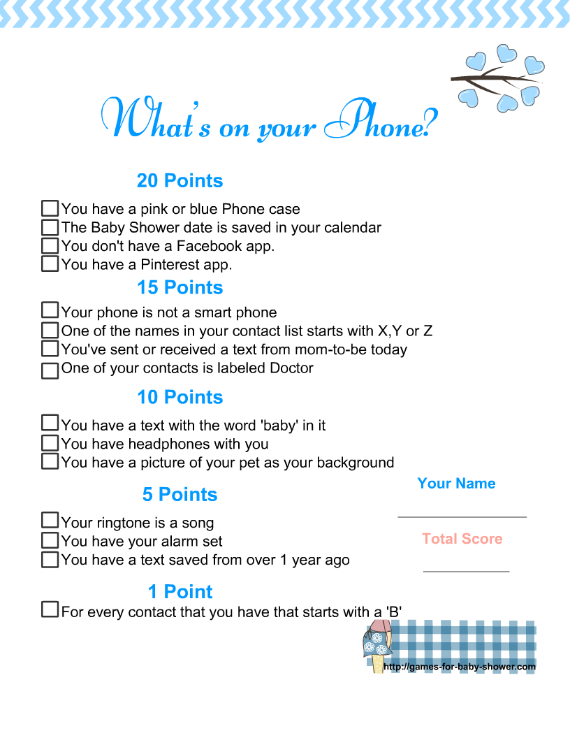 Free Printable What s On Your Phone Baby Shower Game