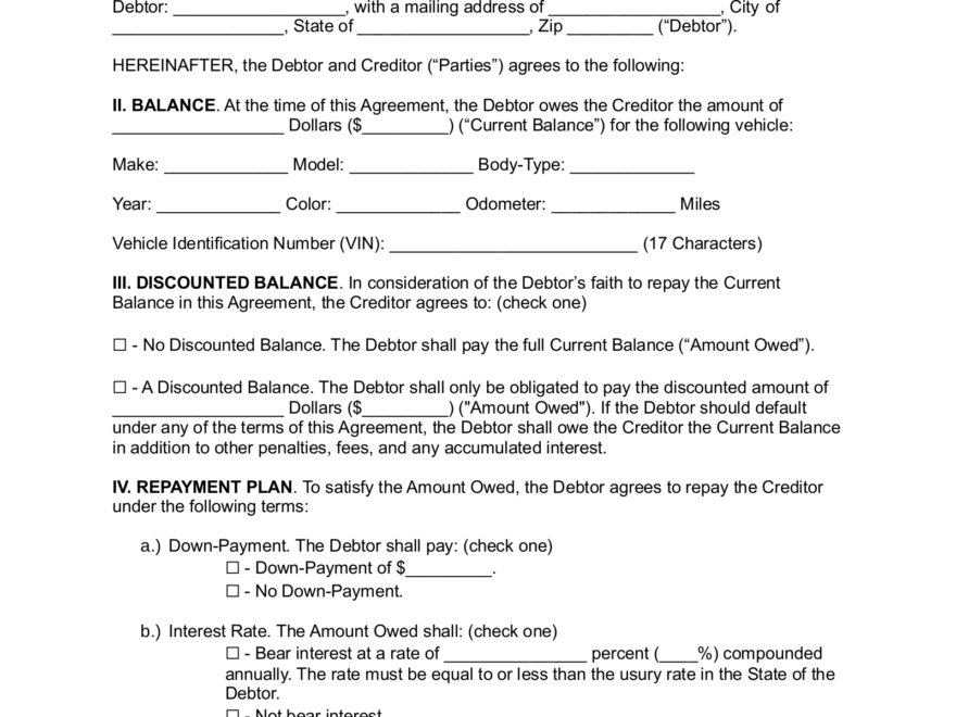 Free Vehicle Payment Plan Agreement PDF Word EForms