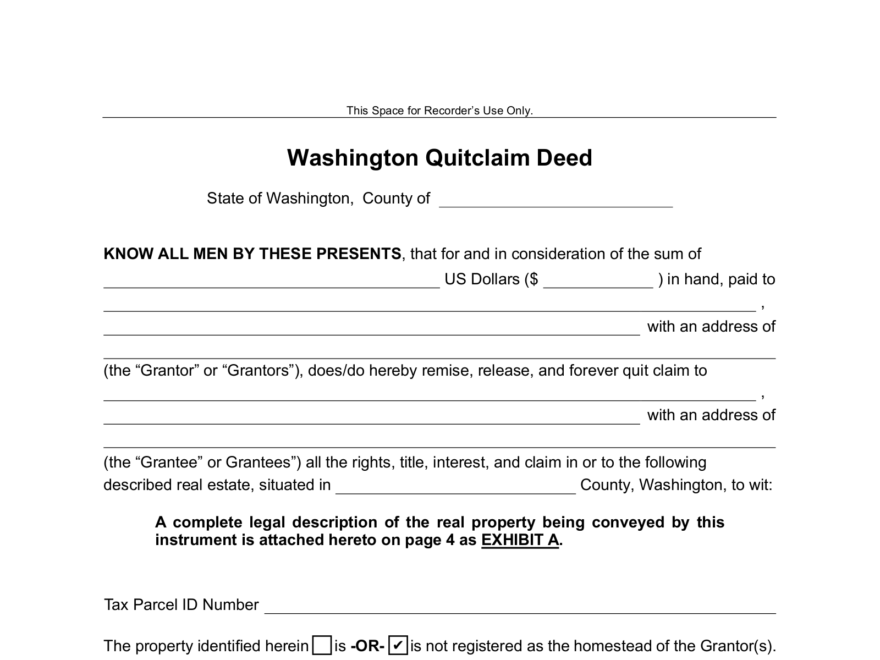 Free Washington Quit Claim Deed Form PDF Word EForms