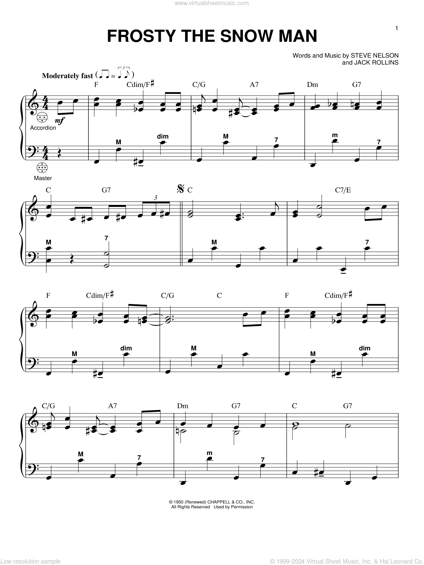 Frosty The Snow Man Sheet Music For Accordion PDF interactive 