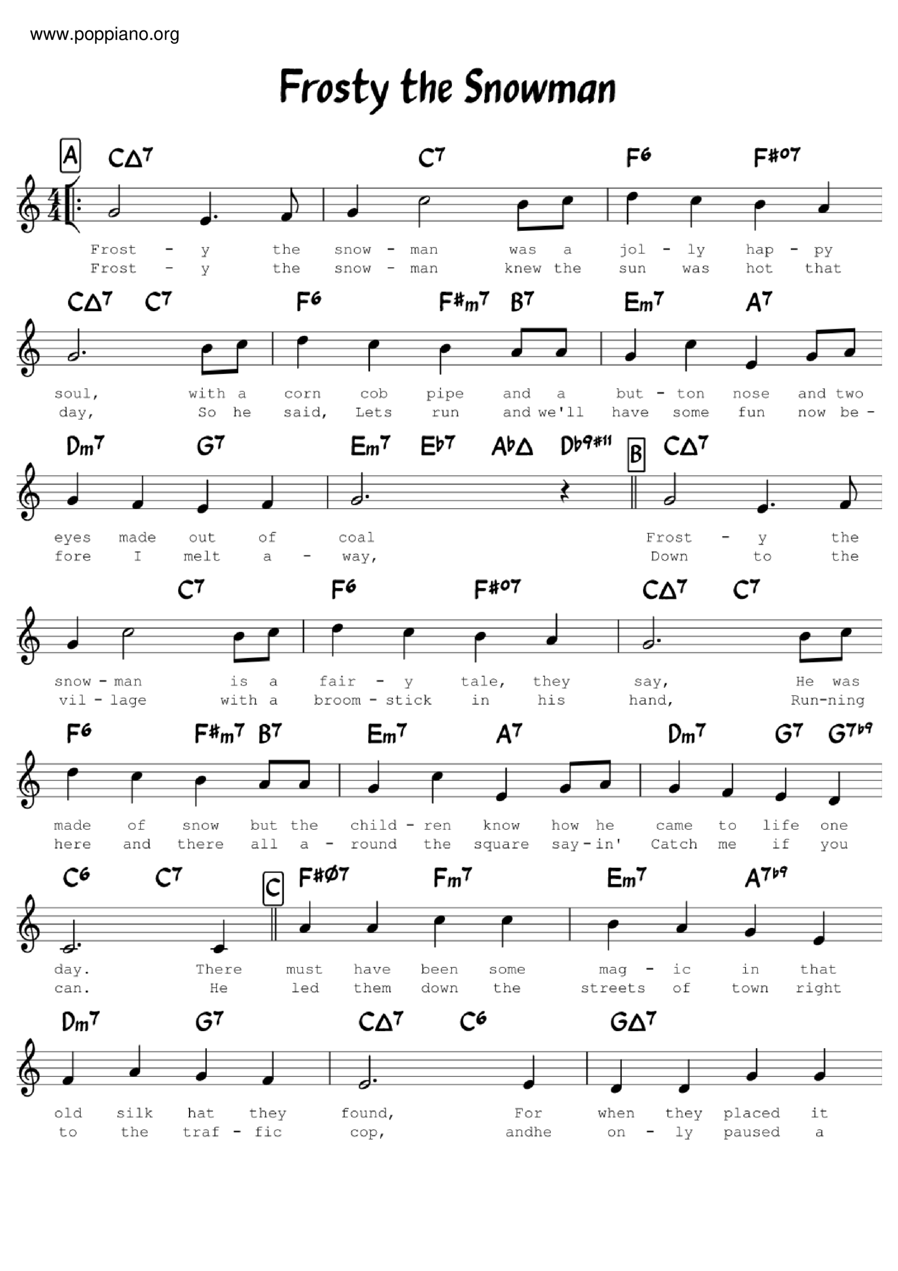 Frosty The Snowman Sheet Music Piano Score Free PDF Download HK Pop Piano Academy