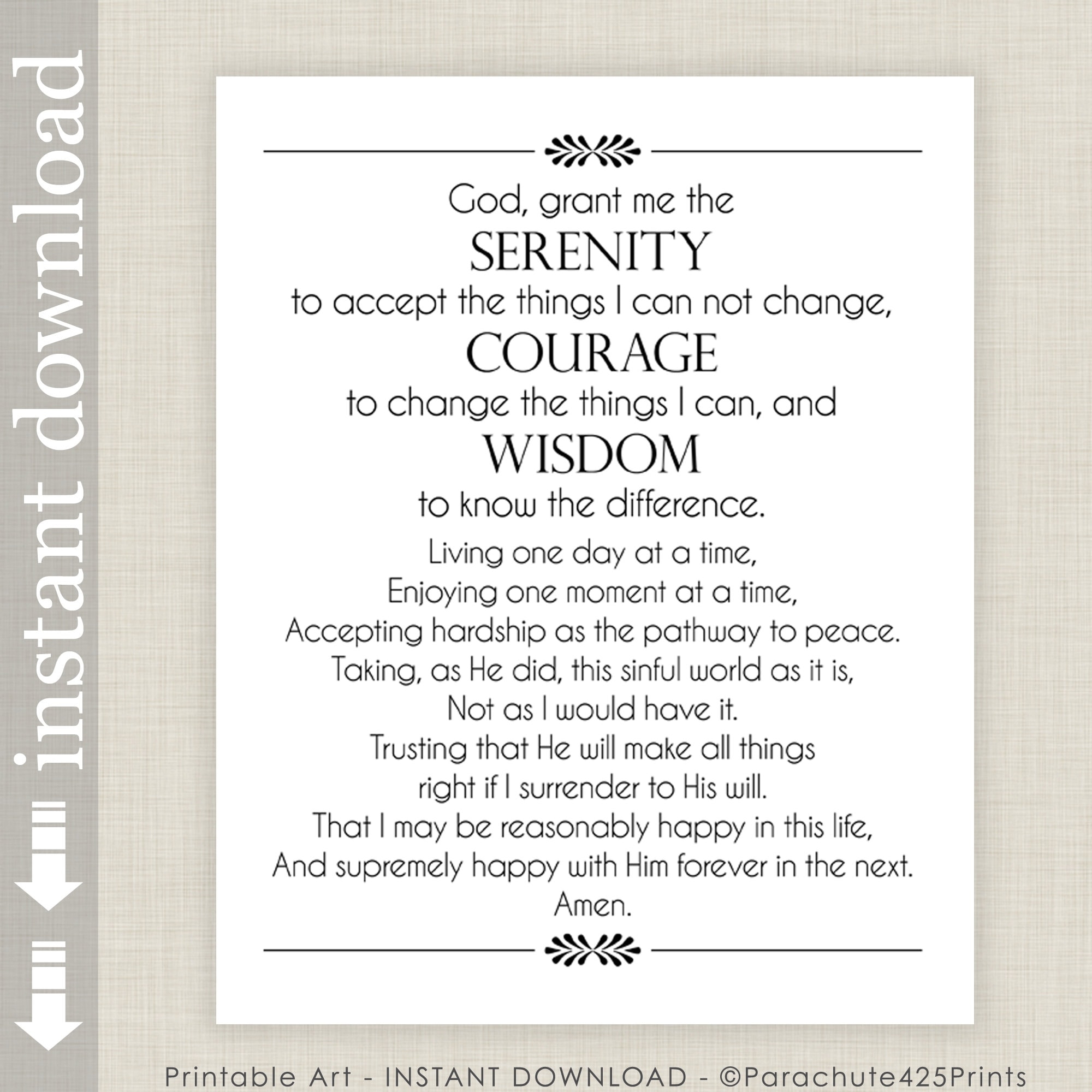 Serenity Prayer Long Version Printable
