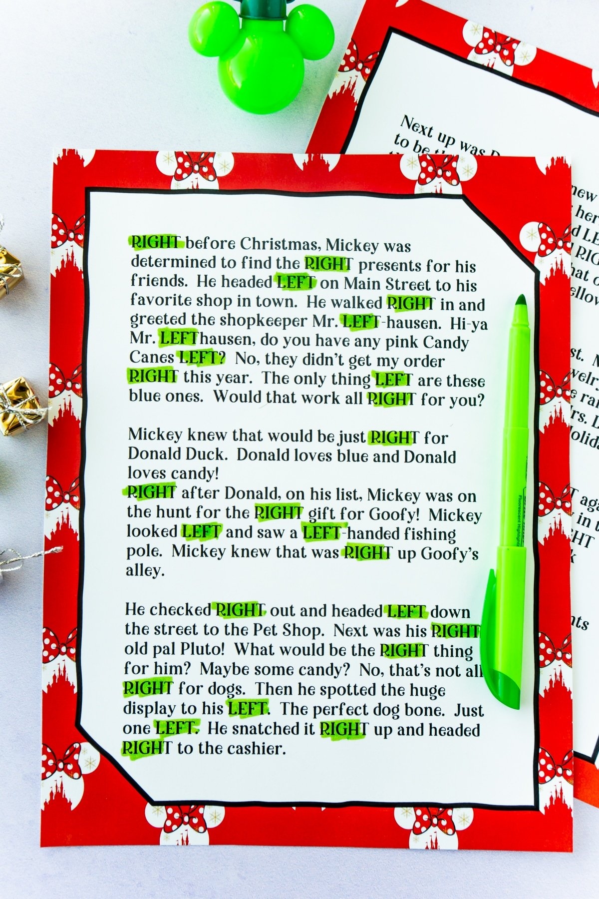 Left Right Across Christmas Game Printable