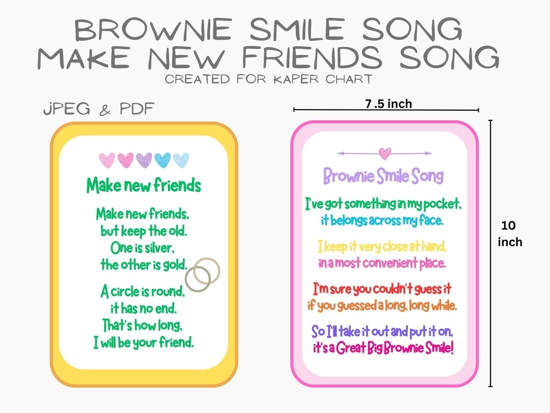 Girlscout Song Brownie Smile Make New Friends Girl Scout Meeting Brownies For Kaper Chart Etsy