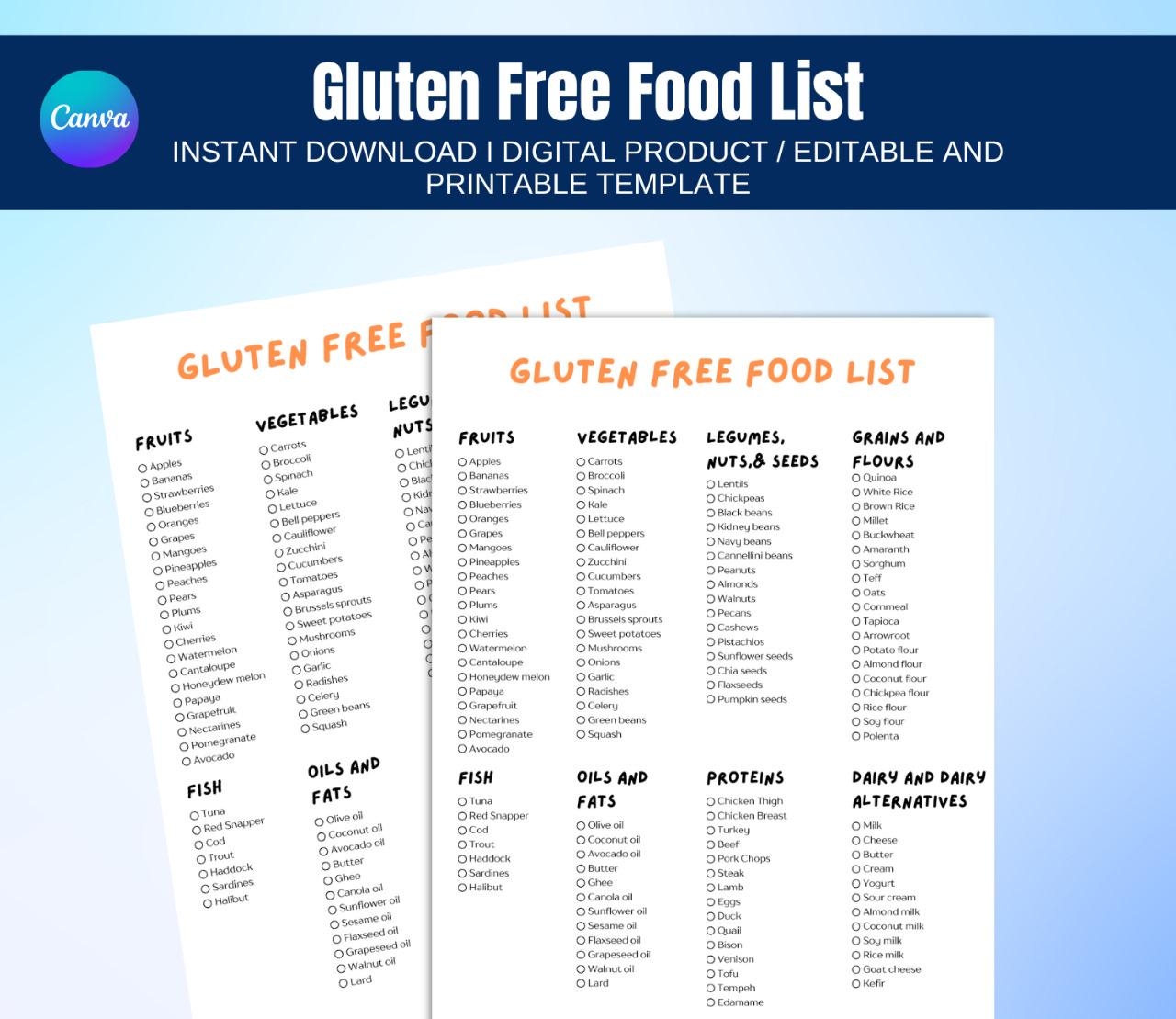 Printable Gluten Free Food List