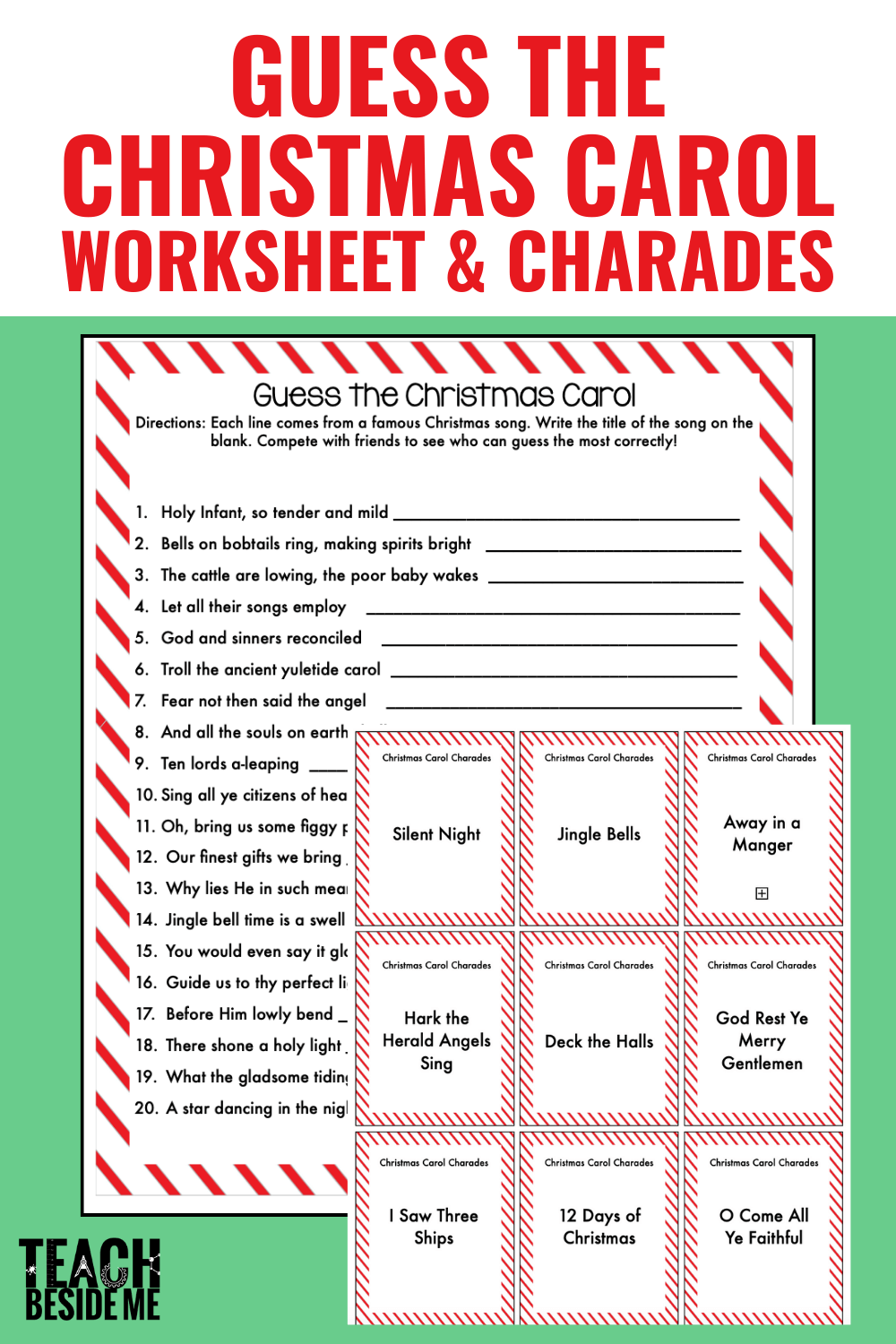 Guess The Christmas Carol Worksheet Charades Teach Beside Me