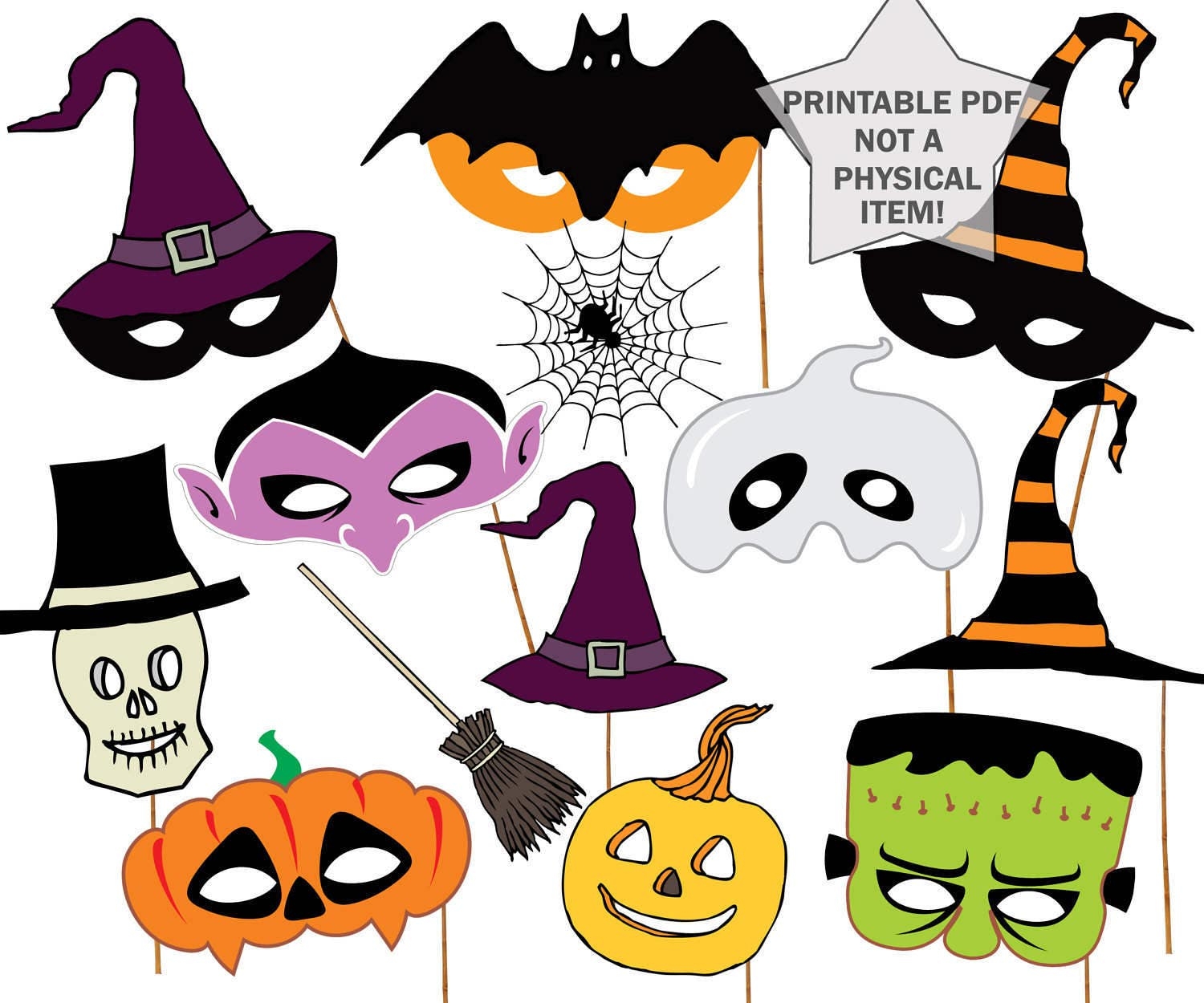 Halloween Party Photo Booth Props halloween Masks Printable Masks Photo Booth Props Kids Masks Props Halloween Photobooth Party Props Etsy
