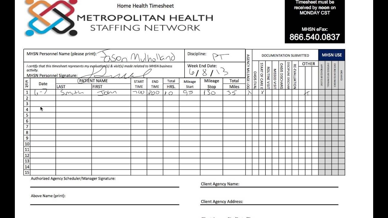 Printable Home Health Care Timesheets