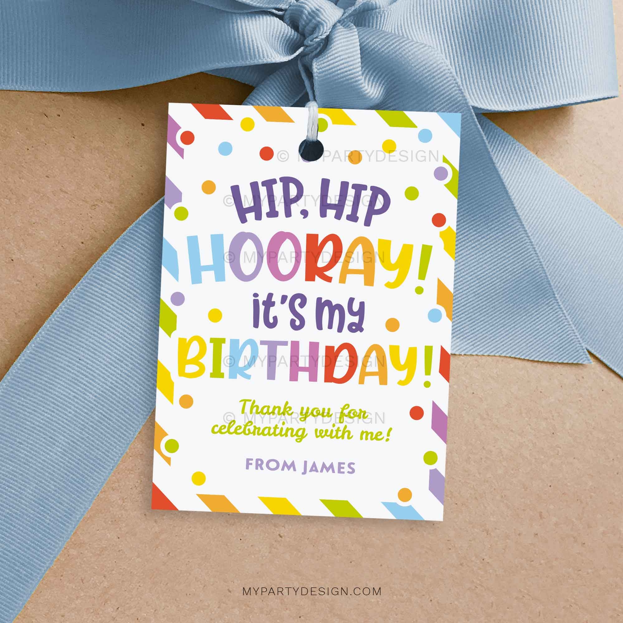 Hip Hooray Birthday Class Gift Tag Printable PDF My Party Design