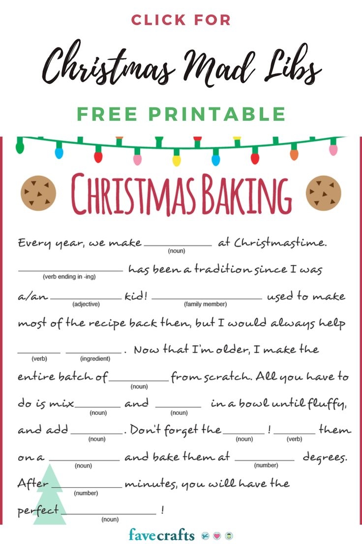 Holiday Baking Christmas Mad Libs Printable