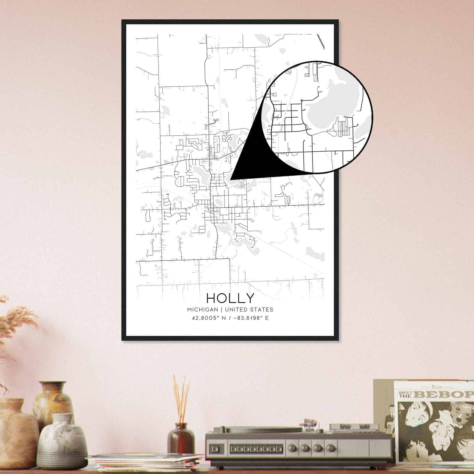 Holly Michigan Map Poster Modern Home Decor Wall Art Print Custom Maps Posters