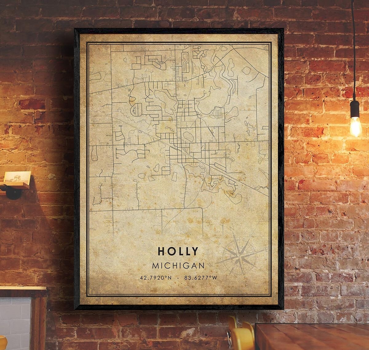 Holly Vintage Map Print Holly Map Michigan Map Art Holly City Road Map Poster Vintage Map Gift Etsy