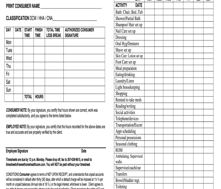 Home Care Time Sheet Fill Online Printable Fillable Blank PdfFiller