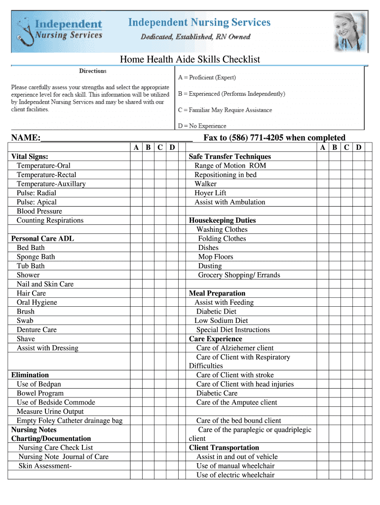 Home Health Aide Duties Checklist Fill Online Printable Fillable Blank PdfFiller