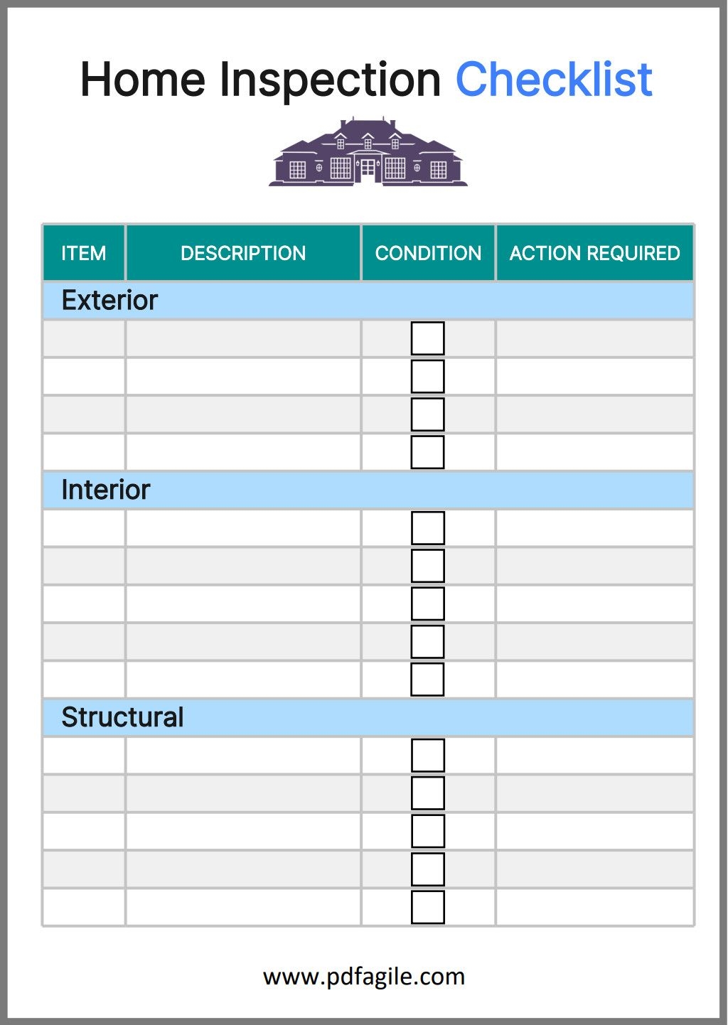 Home Inspection Checklist Template PDF Agile