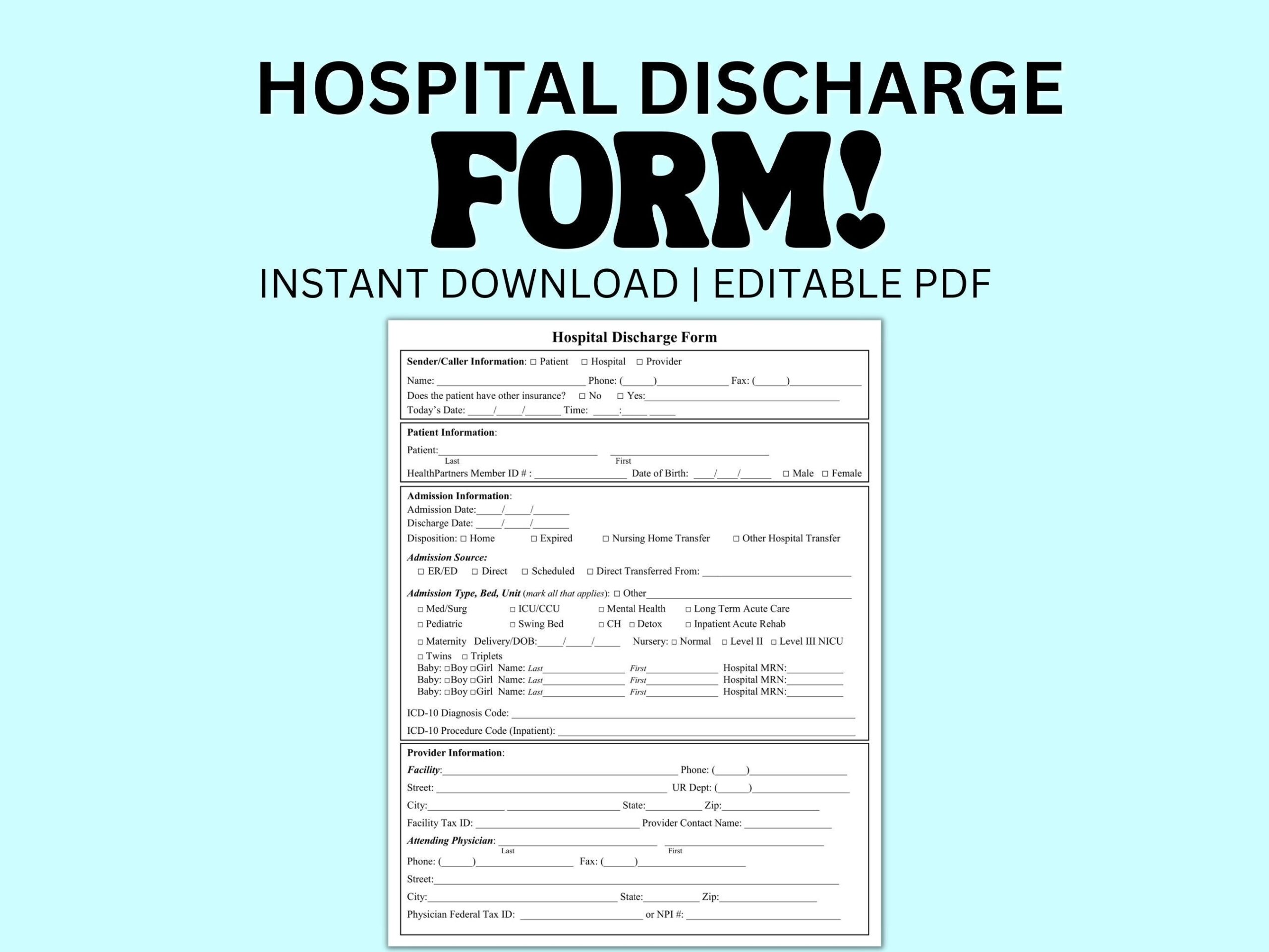 Printable Fake Hospital Discharge Papers