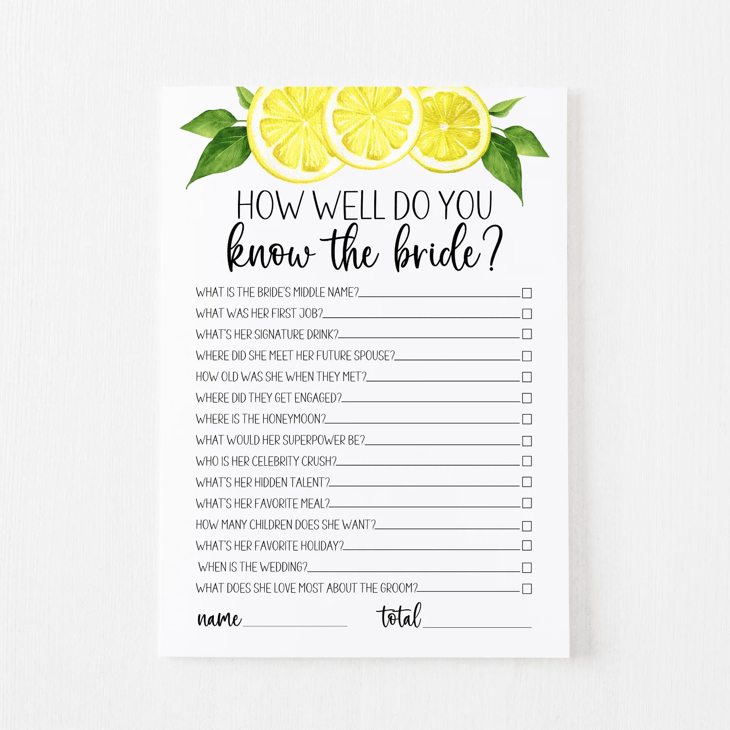 How Well Do You Know The Bride Cards Lemon Modern MOH