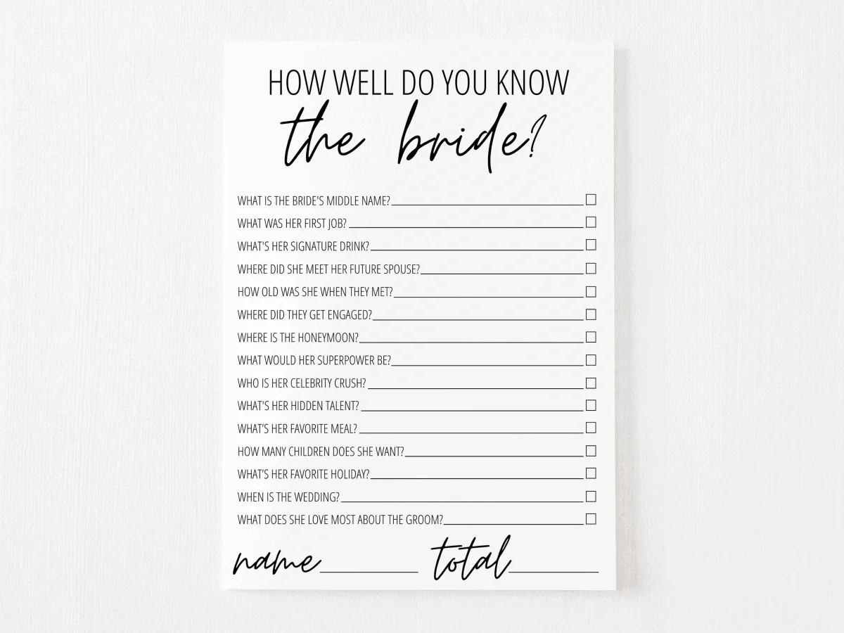 How Well Do You Know The Bride Free Printable Modern MOH