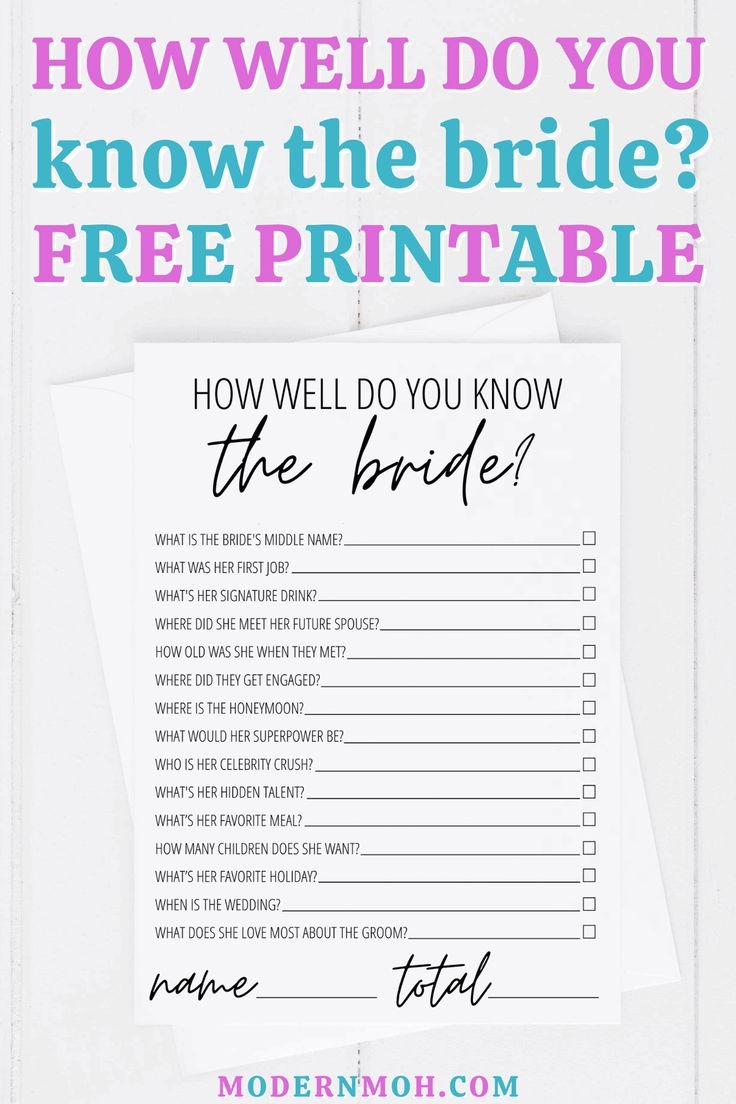 How Well Do You Know The Bride Printable