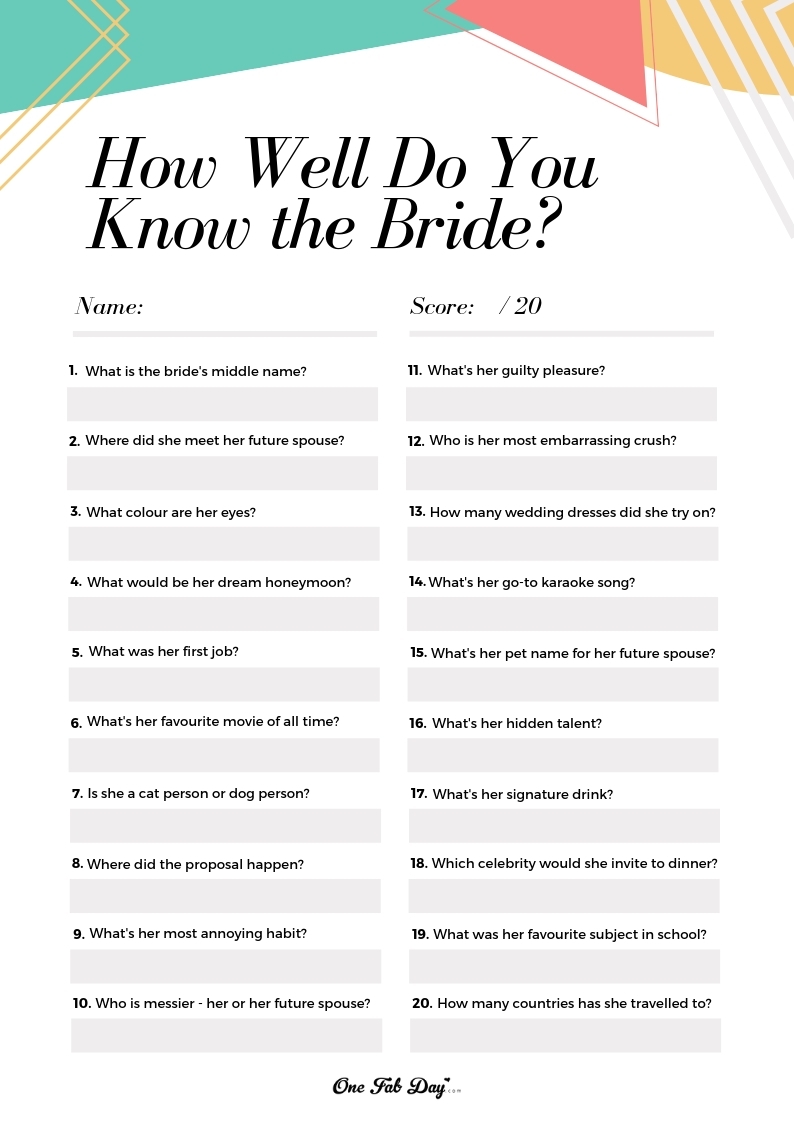 How Well Do You Know The Bride Game Free Bridal Shower Printable