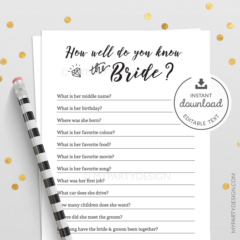 How Well Do You Know The Bride Printable Game My Party Design