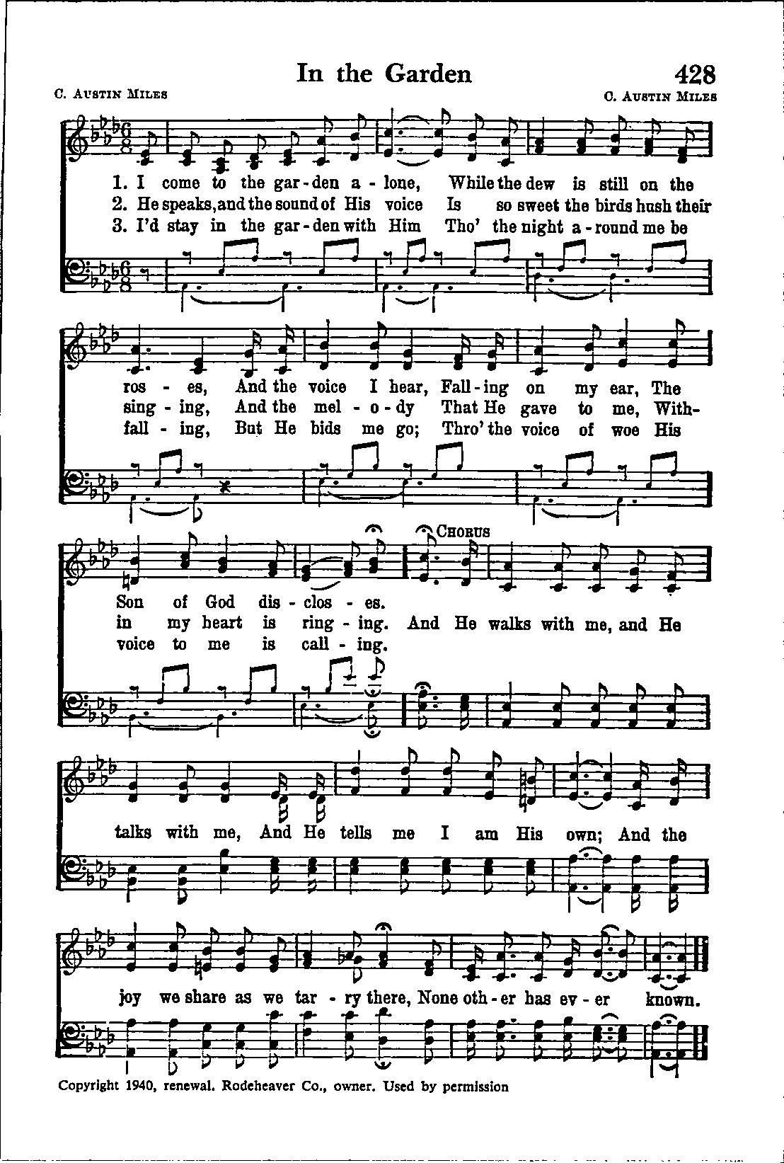In The Garden Digital Hymn Sheet Music Key Of A Flat Etsy