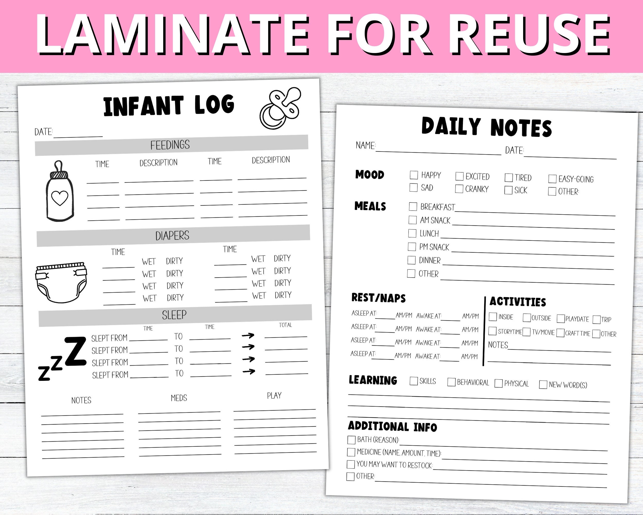 Infant Daily Log Printable Baby Daily Log And Notes Infant Daily Report Daycare Tracker Forms For Infants And Toddlers Etsy