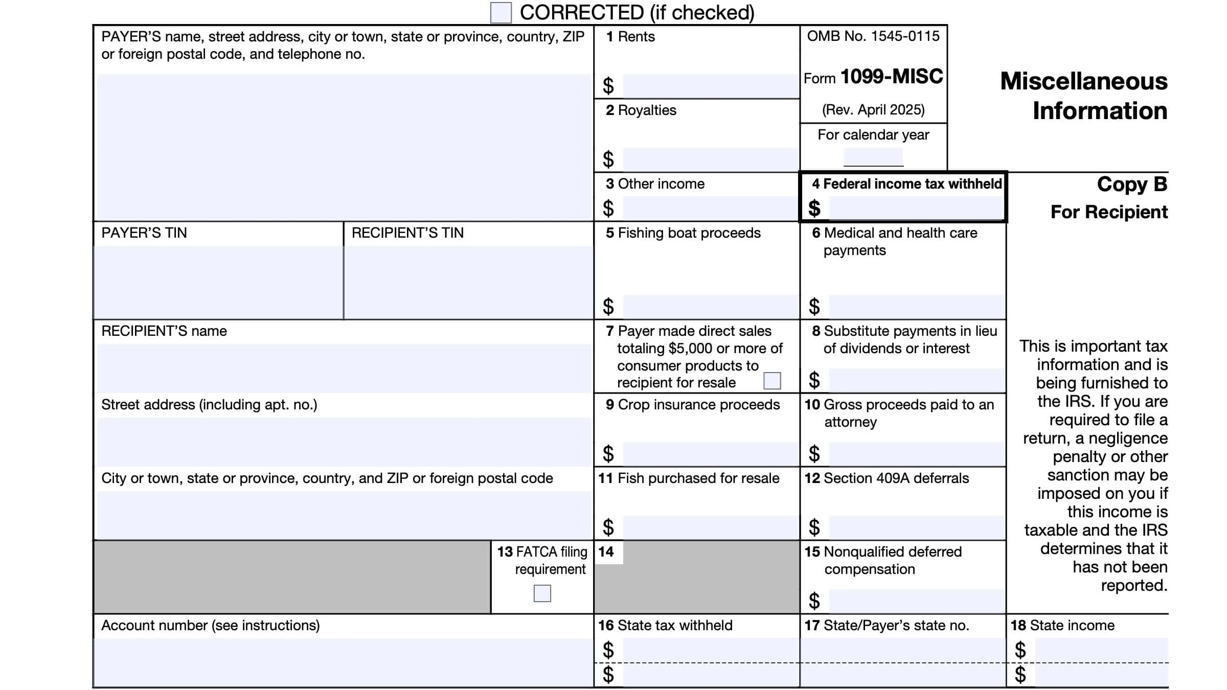 Printable 1099 Misc Form 2025