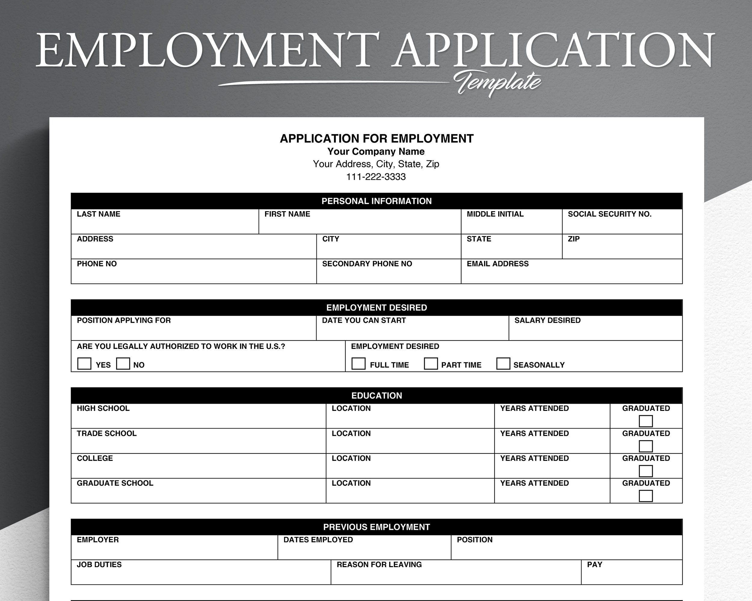 Printable Job Application Form Near Me
