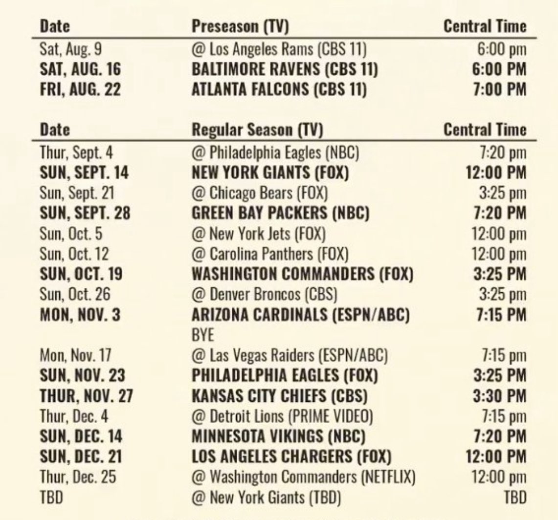 Dallas Cowboys Schedule 2025 Printable