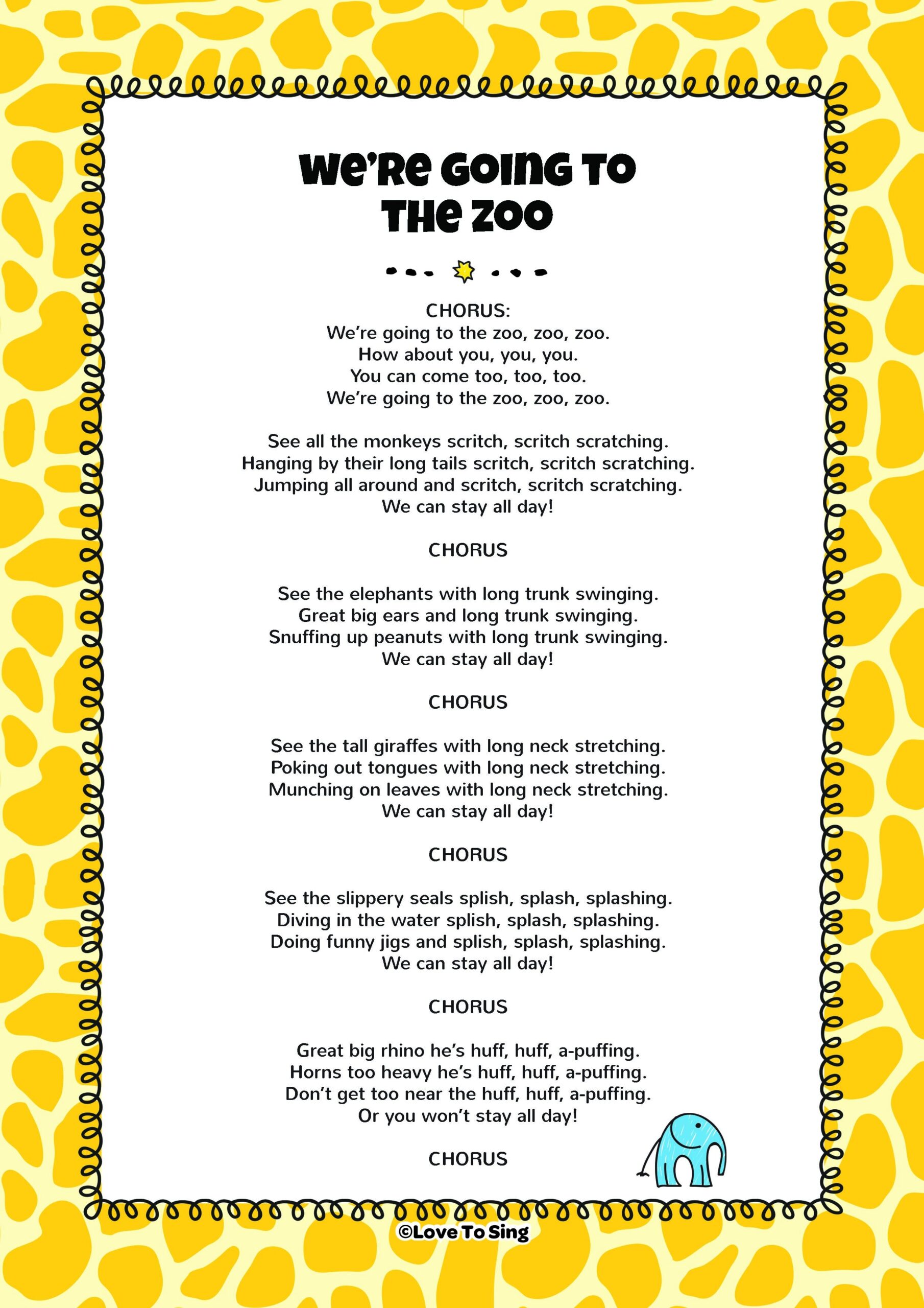 Were Moving Up To Kindergarten Printable Lyrics