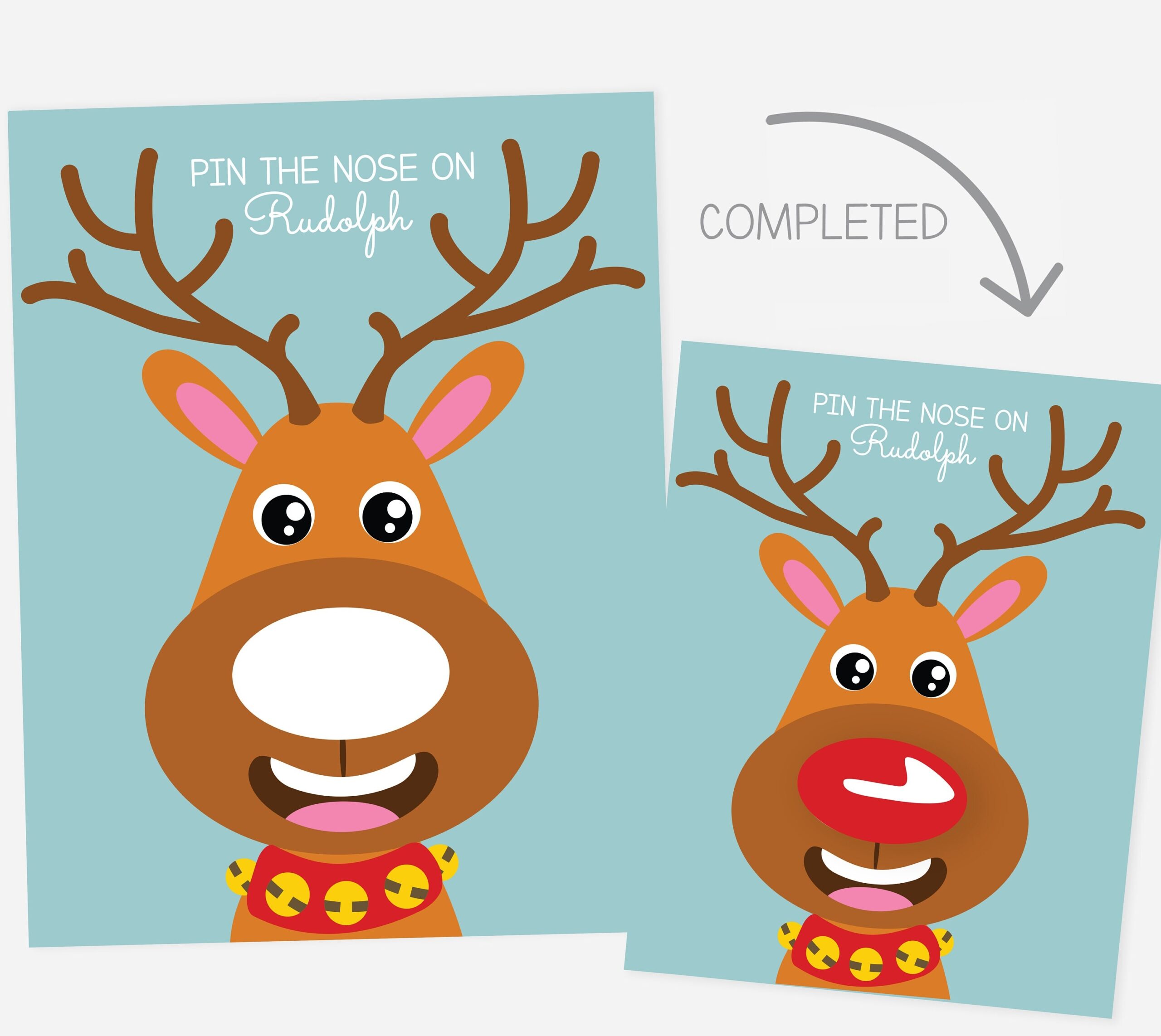 Kids Pin The Nose On Rudolph Reindeer Print Download Game Wall Art Decor Educational Printable Playroom Homeschool Pre school Montessori Etsy