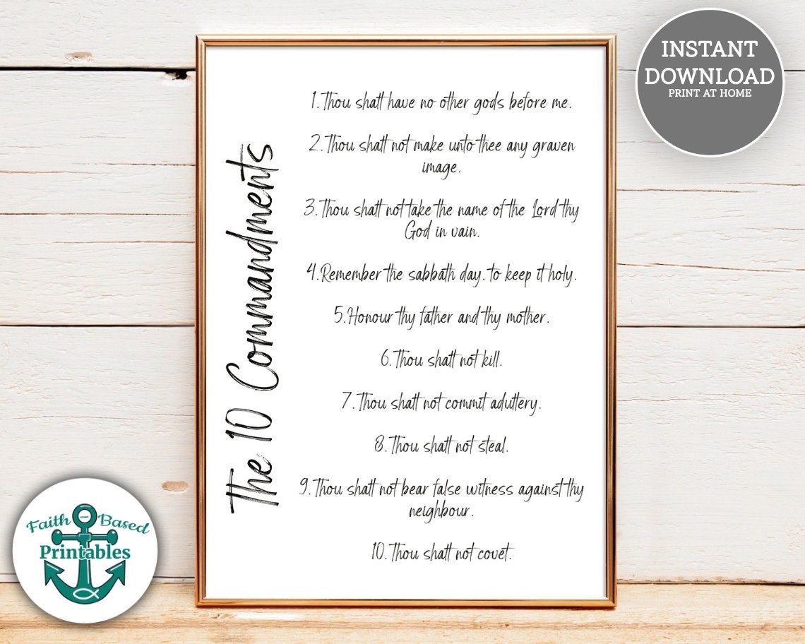 KJV Ten Commandments Printable 10 Commandments Sign Ten Commandments Christian Wall Art Christian Homeschool Printable Bible Exodus 20 1 17 Etsy