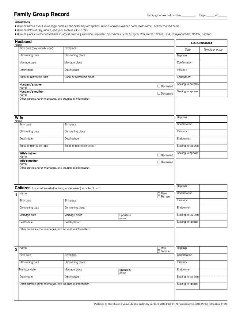 Lds Family Group Sheet Fill Online Printable Fillable Blank PdfFiller