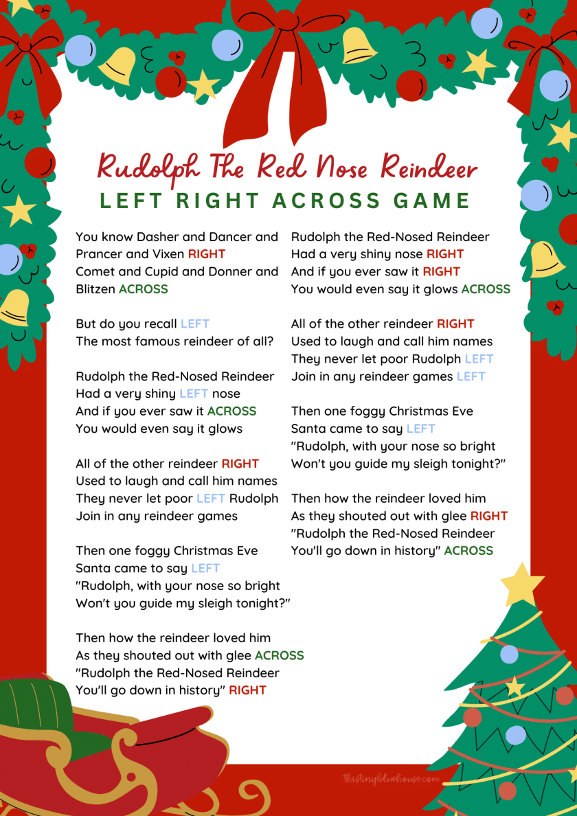 Left Right Across Christmas Game Printables