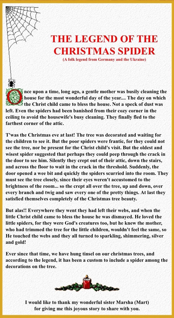 Legend Of The Christmas Spider although I Hate Spiders I Really Like This 