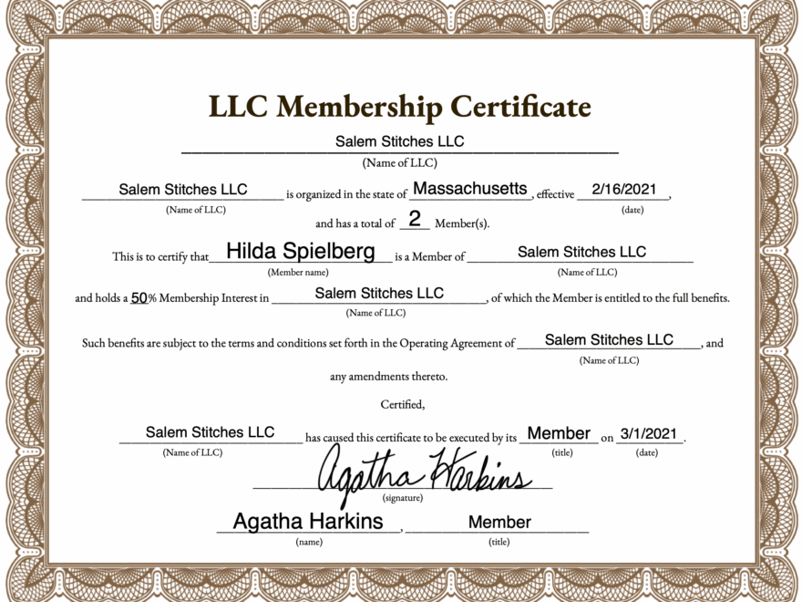 LLC Membership Certificate 2025 Free PDF LLC University